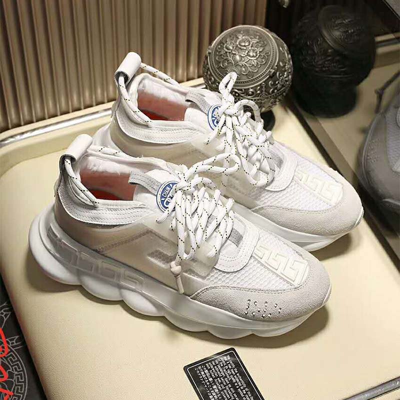 Close-up of chain-link sole detail on Versace Chain Reaction Sneakers