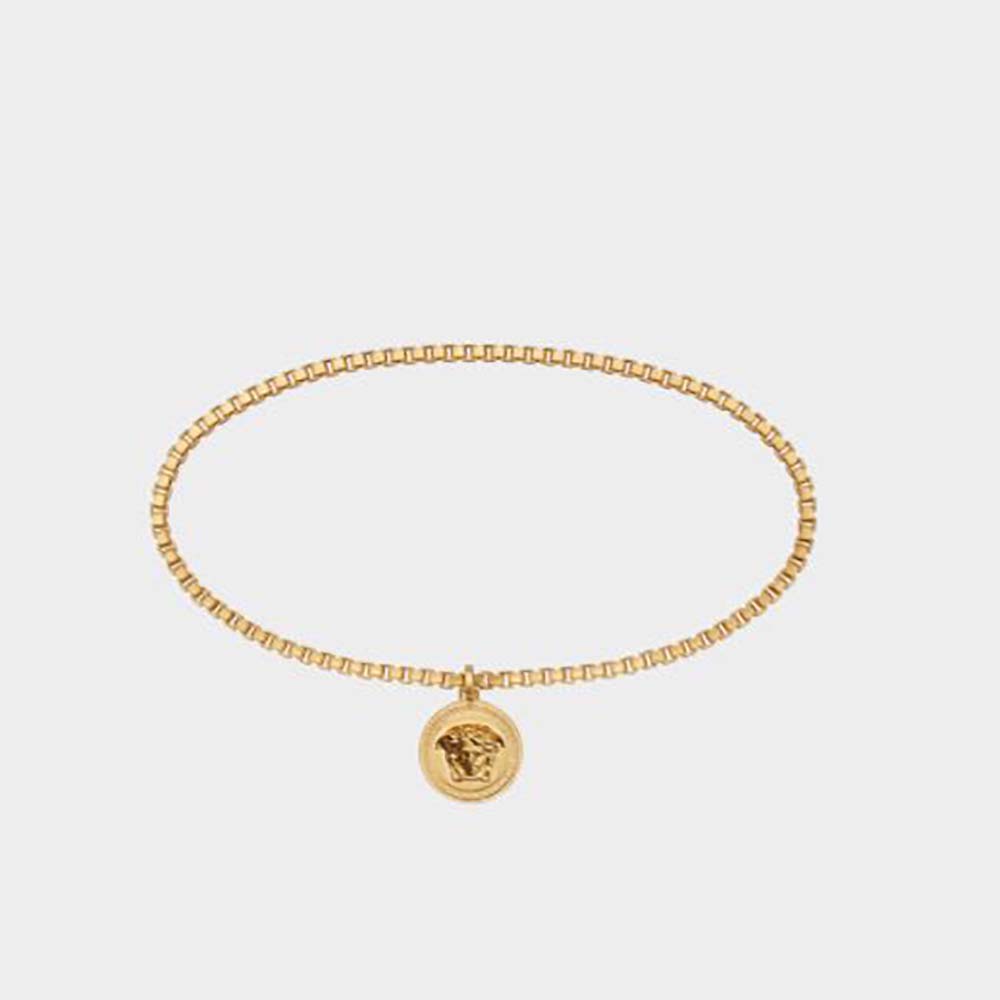 Front view of Versace Unisex Single Medusa Necklace in gold
