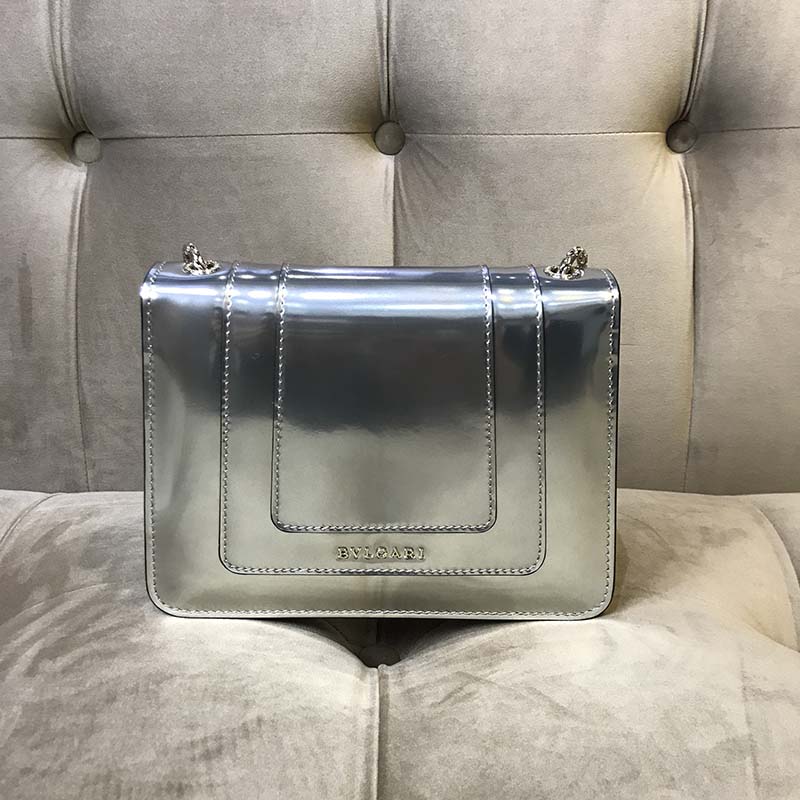 Side angle showing adjustable shoulder strap on Bvlgari Serpenti Forever Medium Bag
