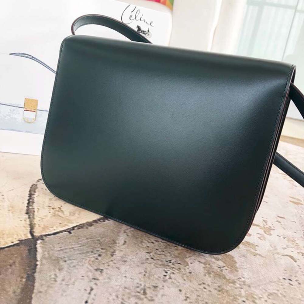 Side view showing silhouette of Celine Women Small Classic Bag dark green