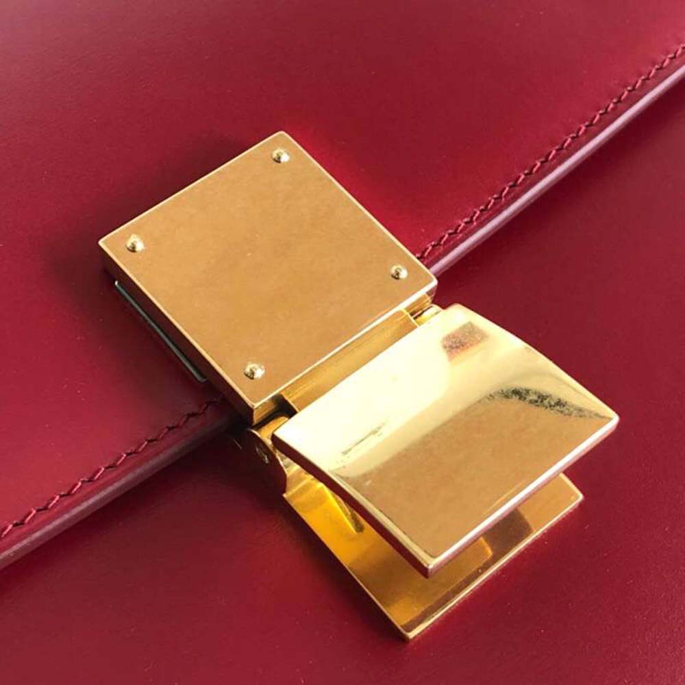 Celine Women Small Classic Bag in Box Calfskin Leather-Maroon - image 7