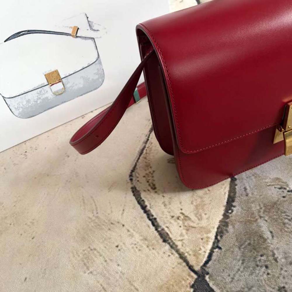 Celine Women Small Classic Bag in Box Calfskin Leather-Maroon - image 6