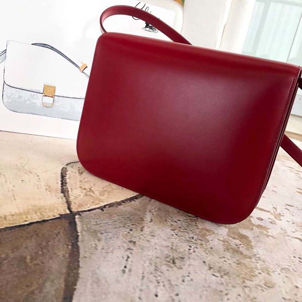 Celine Women Small Classic Bag in Box Calfskin Leather-Maroon - image 4
