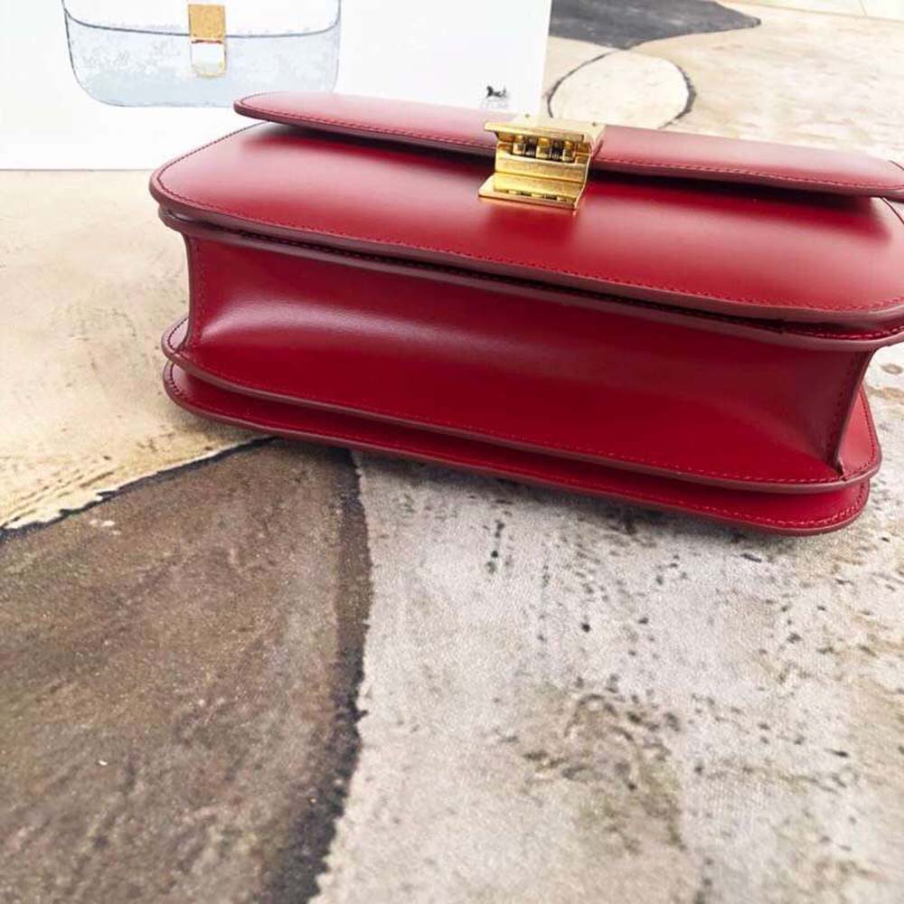 Celine Women Small Classic Bag in Box Calfskin Leather-Maroon - image 5