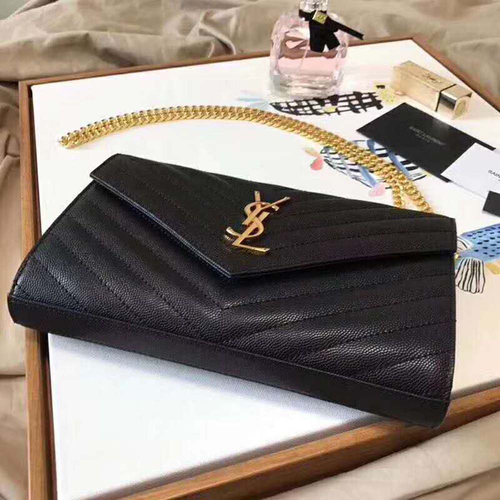 Saint Laurent Monogram Chain Wallet Grain De Poudre Embossed-Gold - image 4