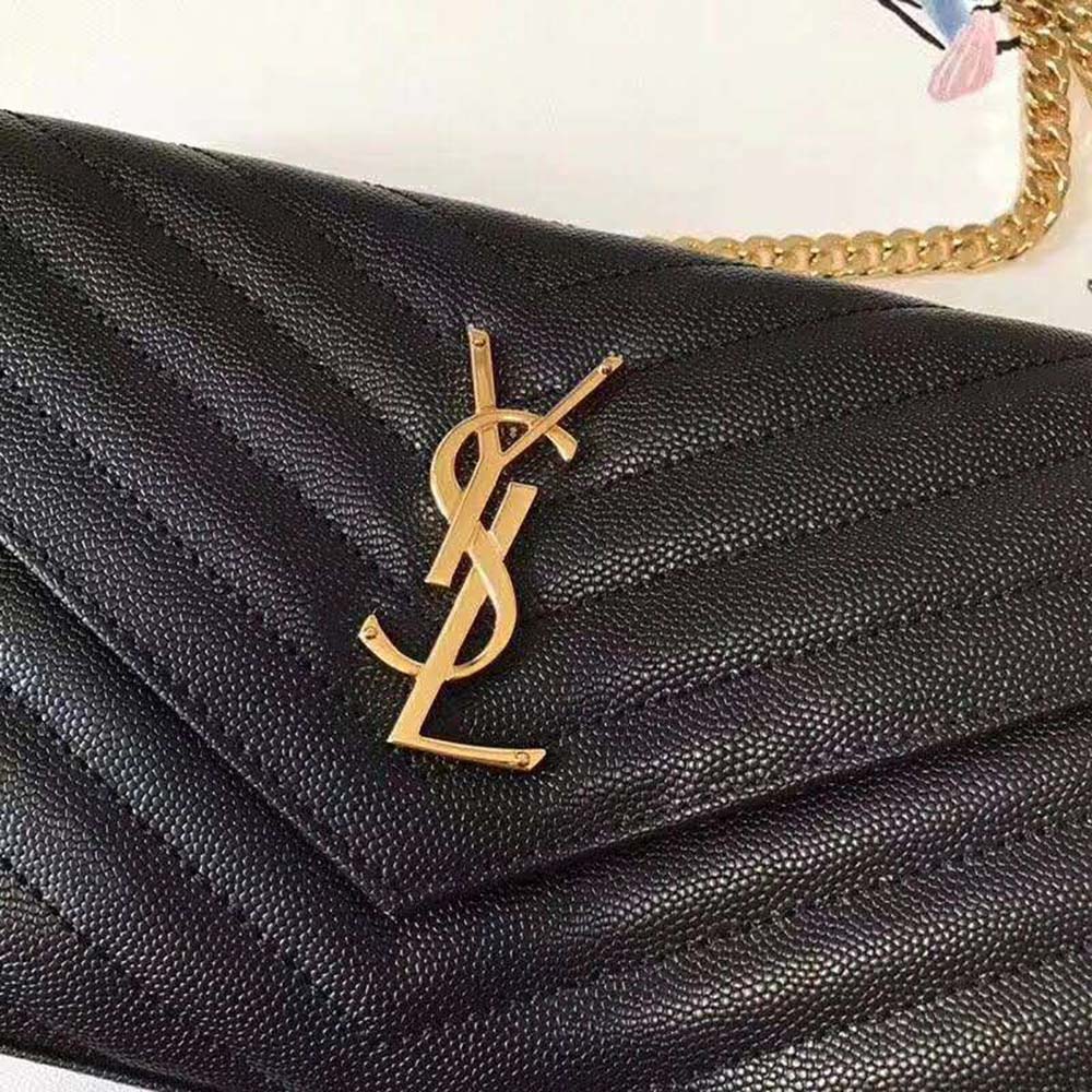 Saint Laurent Monogram Chain Wallet Grain De Poudre Embossed-Gold - image 9
