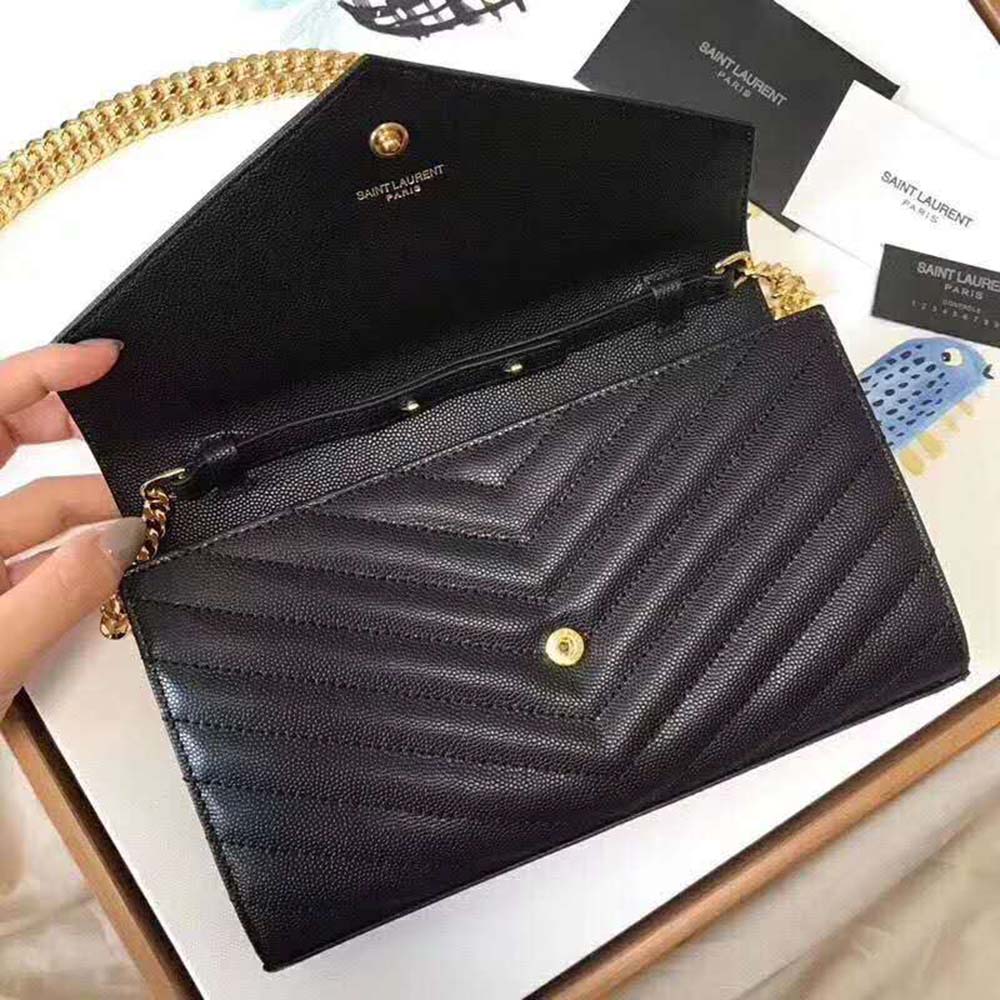 Saint Laurent Monogram Chain Wallet Grain De Poudre Embossed-Gold - image 7