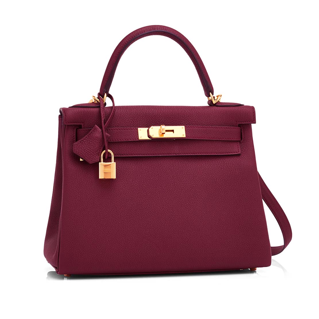 Front view of Hermes Kelly Sellier 32 Bag in Purple Togo leather