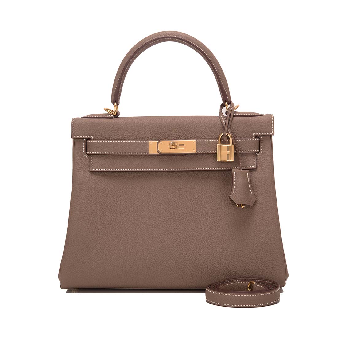 Front view of Hermes Kelly Sellier 32 Bag in Togo Leather-Grey
