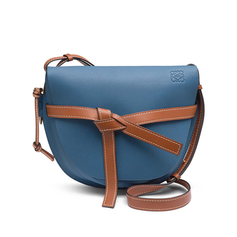 Front view of Loewe Women Gate Bag in Soft Grained Calf Leather-Blue