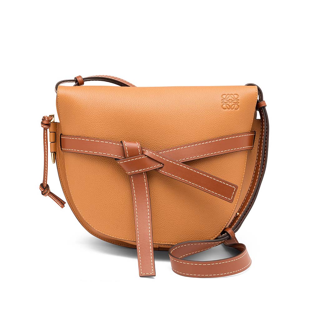 Front view of Loewe Women Gate Bag in Soft Grained Calf Leather-Brown