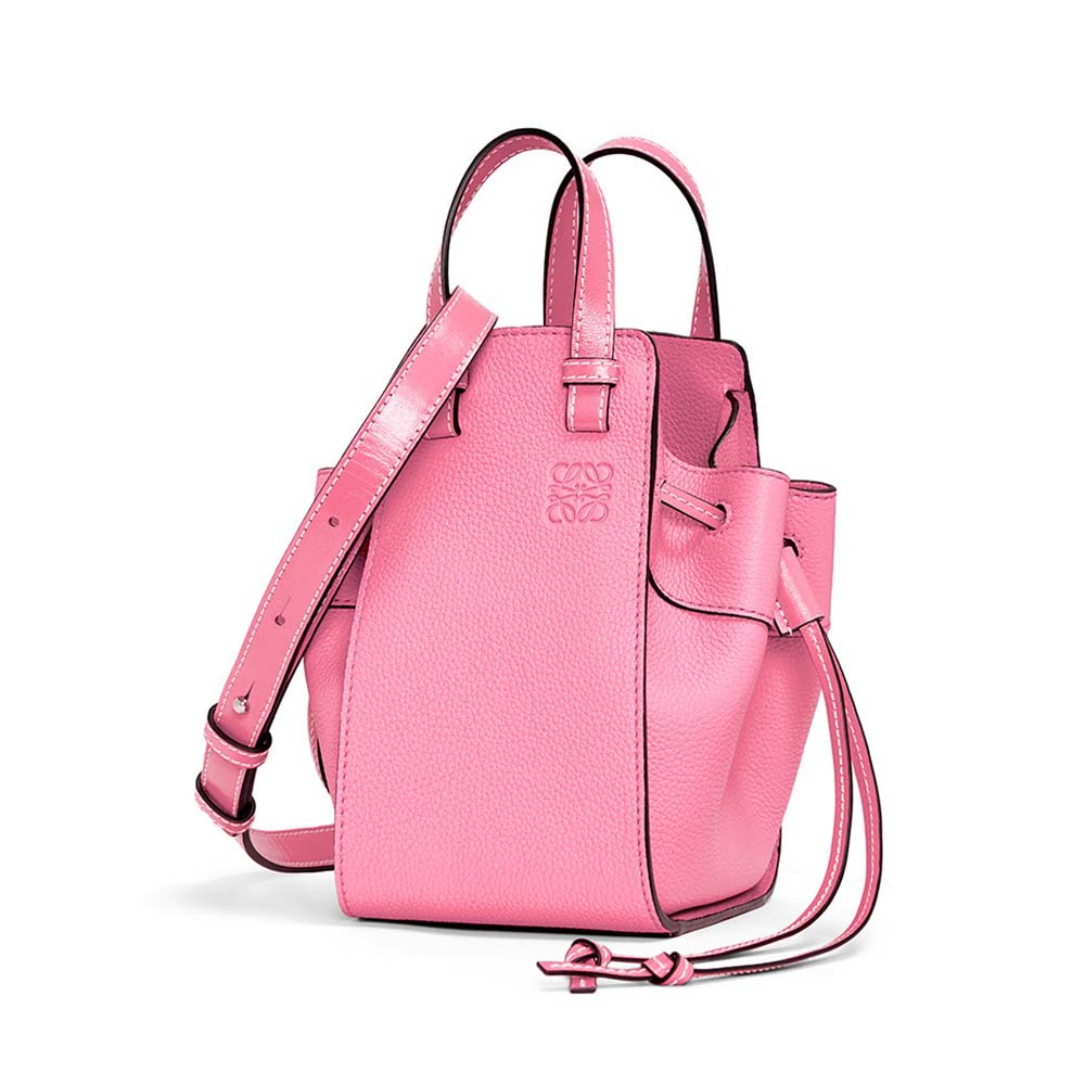 Front view of Loewe Women Hammock Drawstring Mini Bag-Pink with drawstring closed
