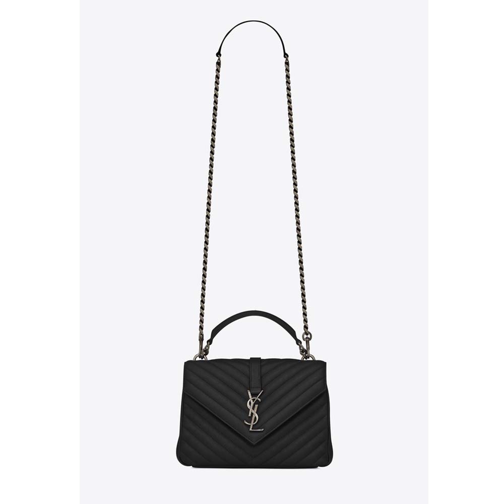 Front view of Saint Laurent YSL Women College Medium In Matelasse Leather-Black