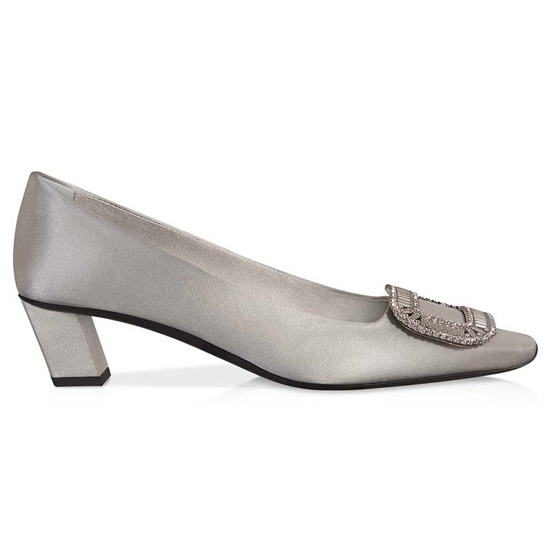 Side profile of Roger Vivier Women Belle Vivier Pumps Silk Satin 4.5cm Heel-Silver