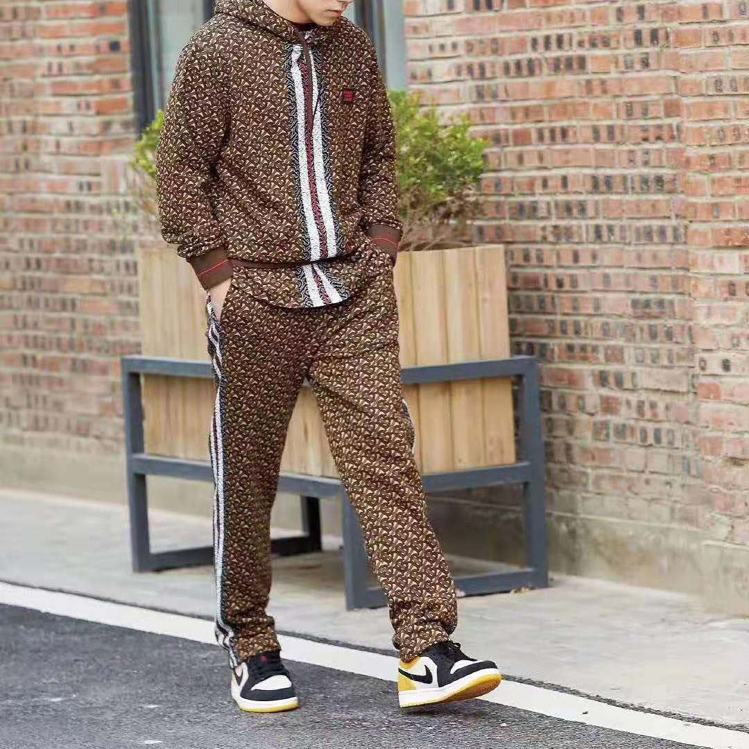 Burberry Men Monogram Stripe Print Cotton Oversized Hoodie-Brown - image 5