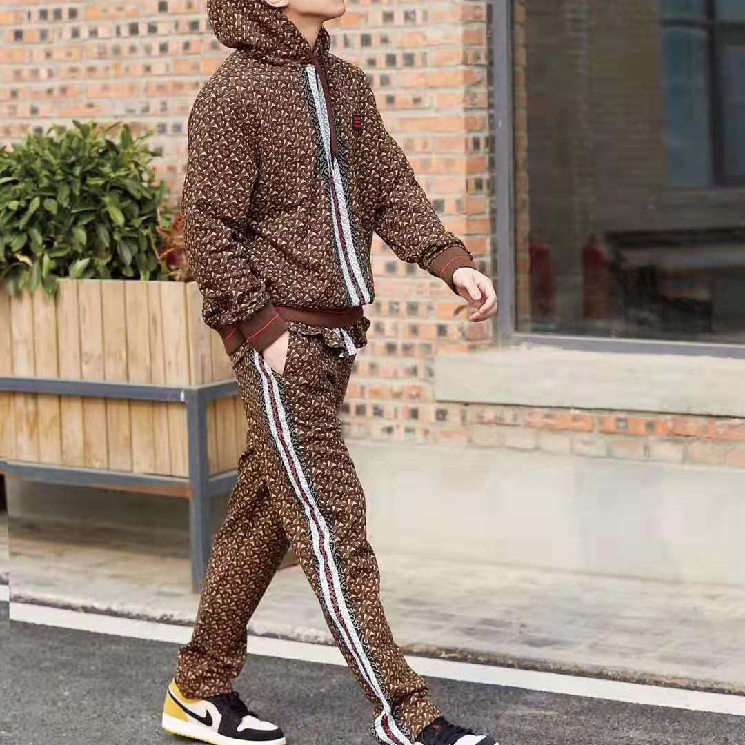 Burberry Men Monogram Stripe Print Cotton Oversized Hoodie-Brown - image 6