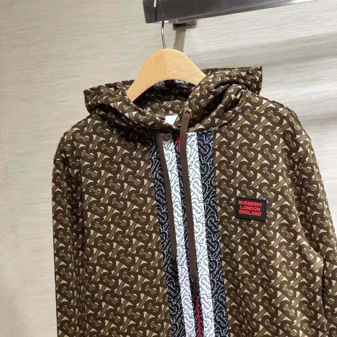 Burberry Men Monogram Stripe Print Cotton Oversized Hoodie-Brown - image 7