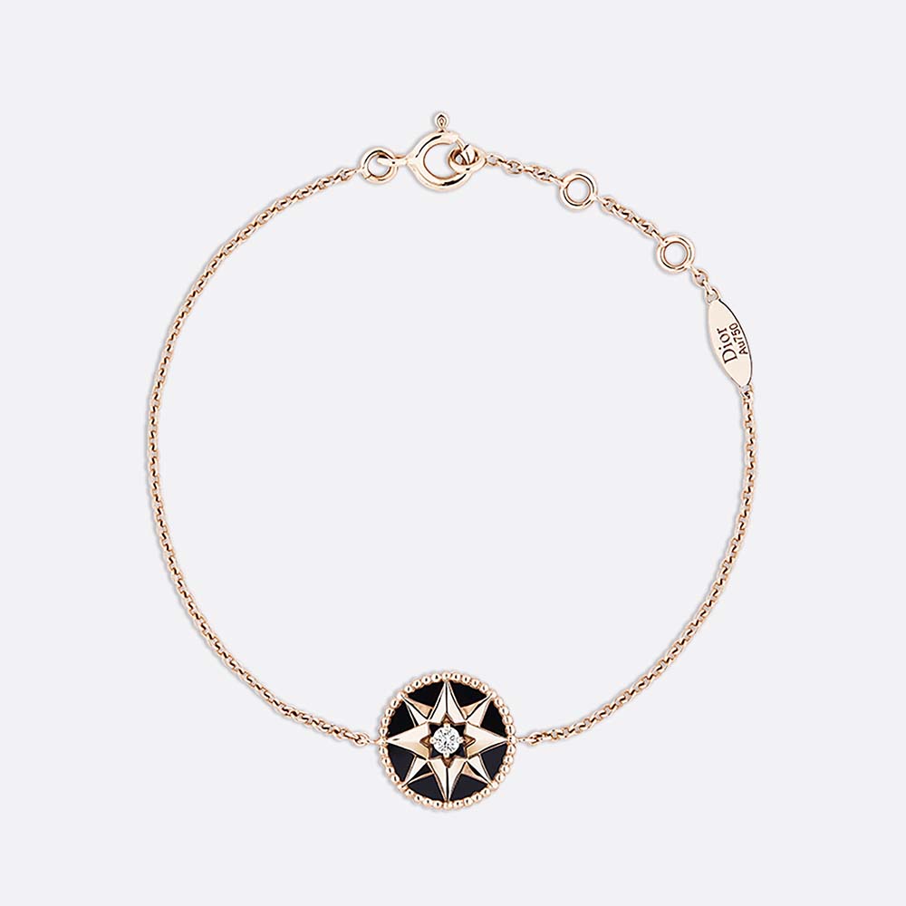 Close-up of Dior Women Rose Des Vents Bracelet 18K Yellow Gold Diamond Turquoise-Black