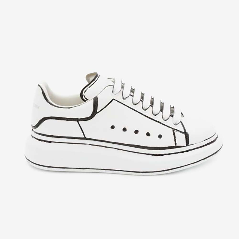 Side profile of Alexander Mcqueen Unisex Oversized Sneaker White Smooth Calfskin Leather