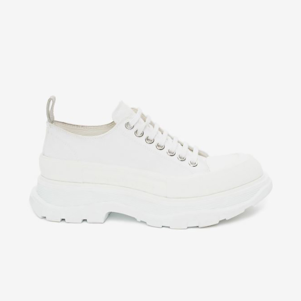 Side profile of Alexander Mcqueen Women Tread Slick Lace Up-White sneaker