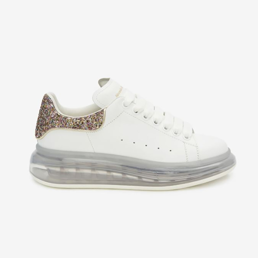 Side profile of Alexander Mcqueen Women White Smooth Calf Leather Oversized Sneaker