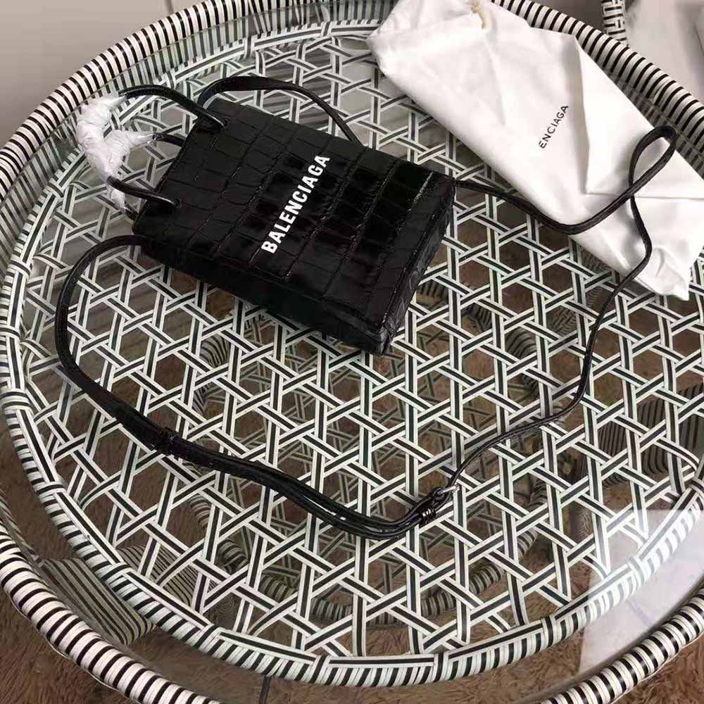Balenciaga Unisex Shopping Phone Holder Shopping Phone Holder in Black Crocodile Embossed Calfskin - image 4