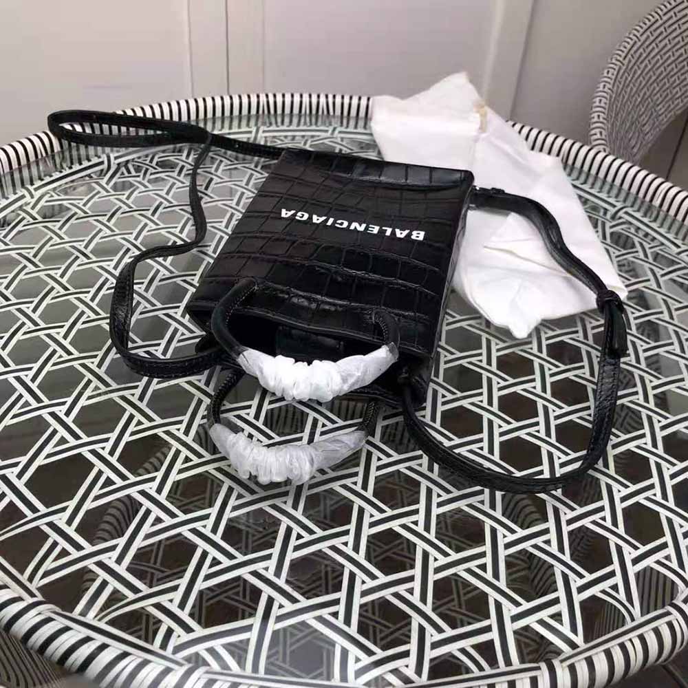 Balenciaga Unisex Shopping Phone Holder Shopping Phone Holder in Black Crocodile Embossed Calfskin - image 5