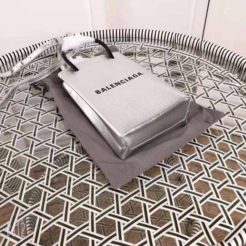 Balenciaga Unisex Shopping Phone Holder Shopping Phone Holder in Silver Metallized Squared Calfskin - image 6