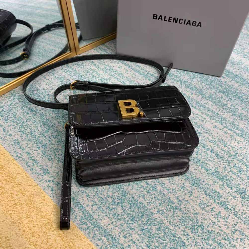 Balenciaga Women B. Small Bag in Black Crocodile Embossed Calfskin-Black - image 4