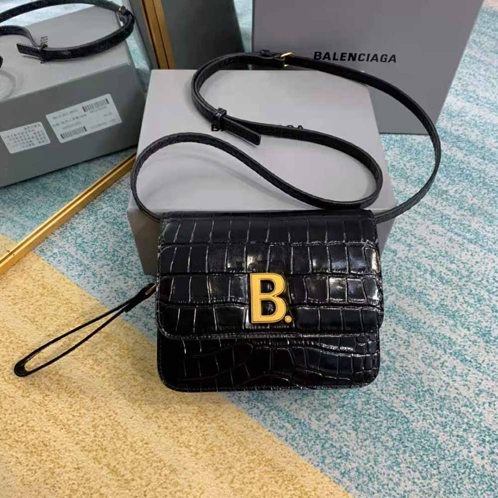Close-up of silver hardware and embossed texture on Balenciaga Women B. Small Bag