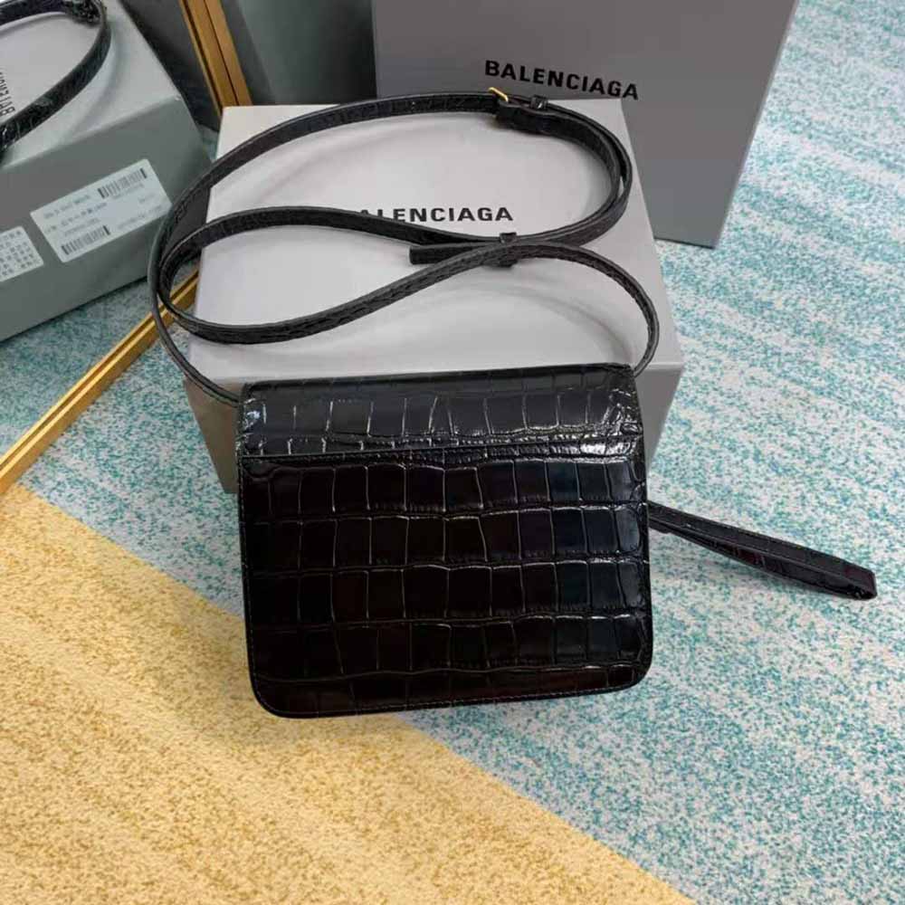 Balenciaga Women B. Small Bag in Black Crocodile Embossed Calfskin-Black - image 5
