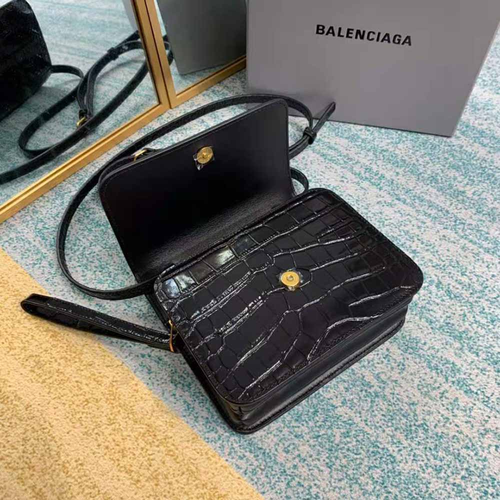 Balenciaga Women B. Small Bag in Black Crocodile Embossed Calfskin-Black - image 6