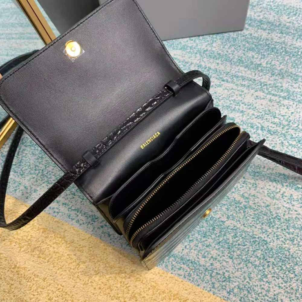 Balenciaga Women B. Small Bag in Black Crocodile Embossed Calfskin-Black - image 8