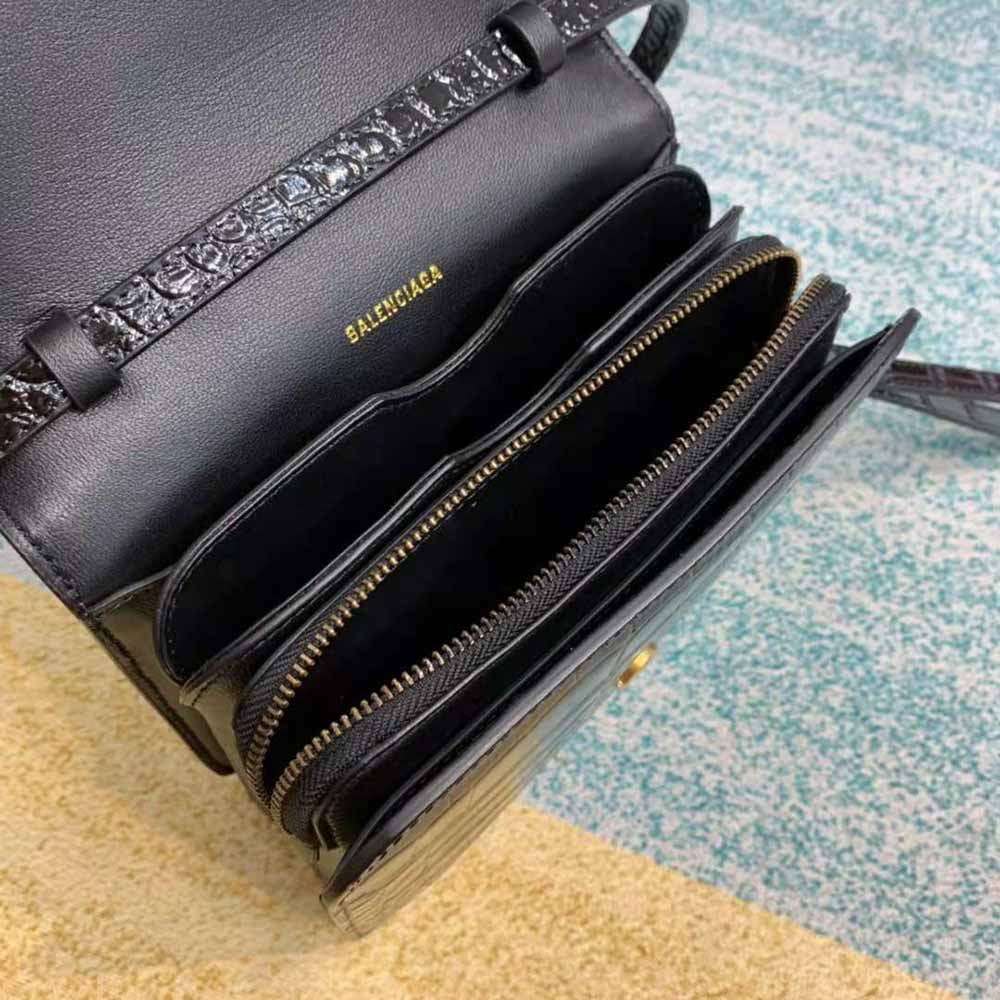 Balenciaga Women B. Small Bag in Black Crocodile Embossed Calfskin-Black - image 9