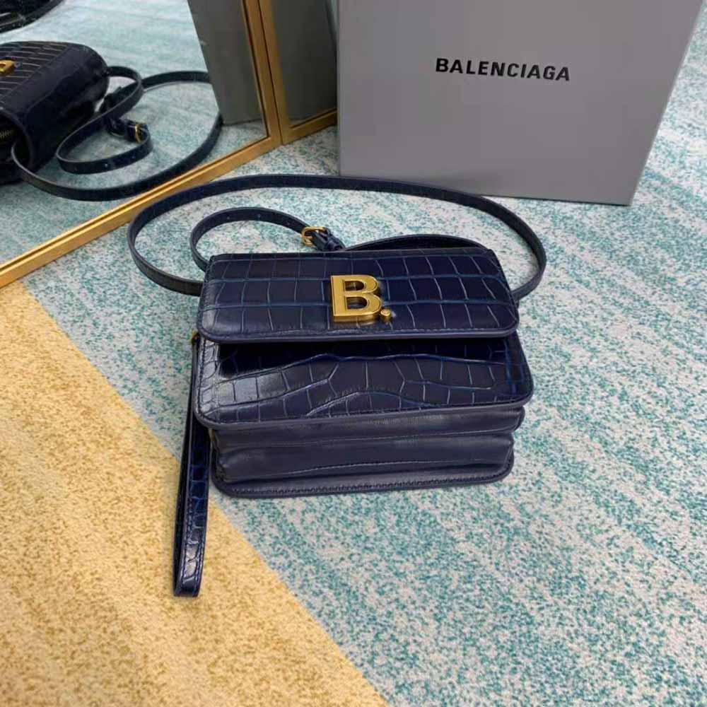 Balenciaga Women B. Small Bag in Black Crocodile Embossed Calfskin-Navy - image 6