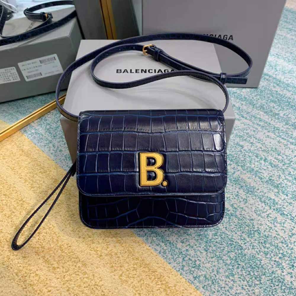 Close-up of silver-tone hardware on Balenciaga Women B. Small Bag in Navy