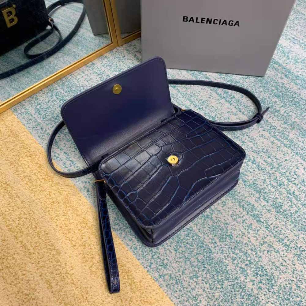 Balenciaga Women B. Small Bag in Black Crocodile Embossed Calfskin-Navy - image 5