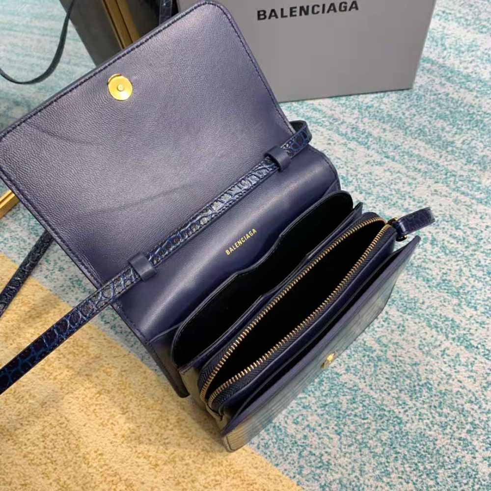 Balenciaga Women B. Small Bag in Black Crocodile Embossed Calfskin-Navy - image 8