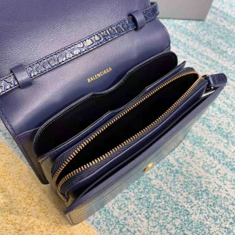 Balenciaga Women B. Small Bag in Black Crocodile Embossed Calfskin-Navy - image 9