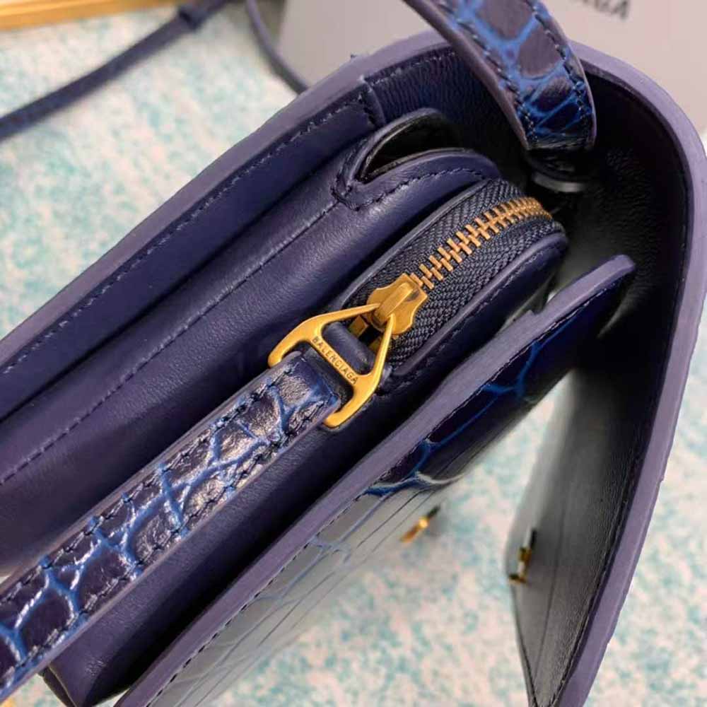 Balenciaga Women B. Small Bag in Black Crocodile Embossed Calfskin-Navy - image 10
