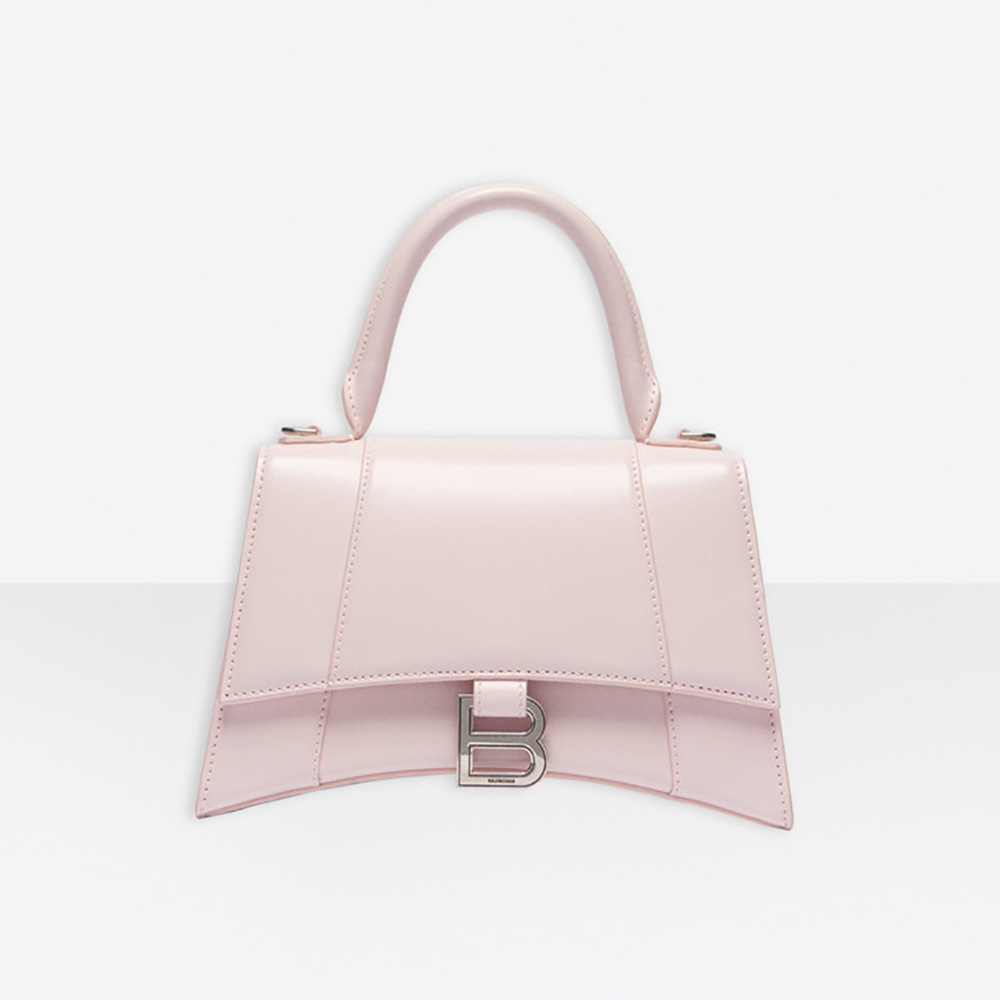 Balenciaga Women Hourglass Small Top Handle Bag in Light Pink Shiny Box Calfskin