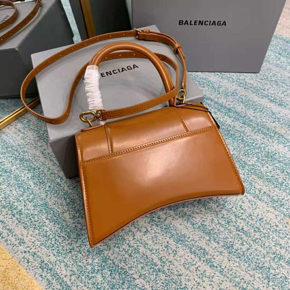Balenciaga Women Hourglass Small Top Handle Bag in Shiny Box Calfskin-Brown - image 4