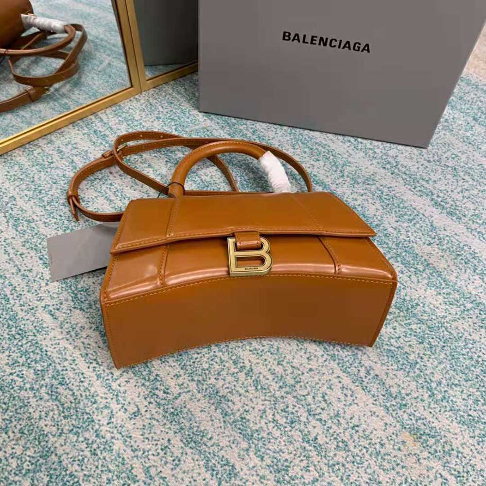 Balenciaga Women Hourglass Small Top Handle Bag in Shiny Box Calfskin-Brown - image 5