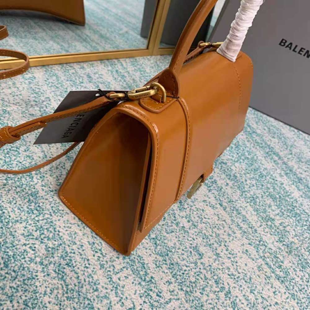 Balenciaga Women Hourglass Small Top Handle Bag in Shiny Box Calfskin-Brown - image 6