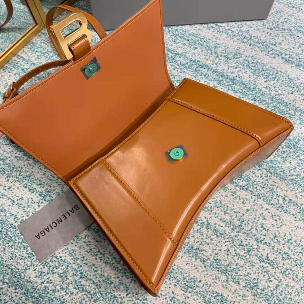 Balenciaga Women Hourglass Small Top Handle Bag in Shiny Box Calfskin-Brown - image 8