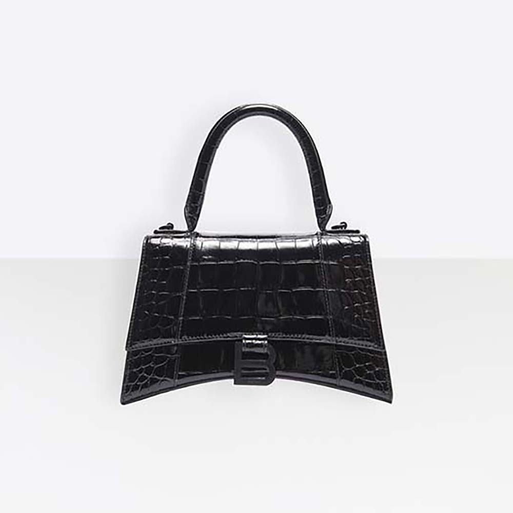 Front view of Balenciaga Women Hourglass XS Top Handle Bag-Black