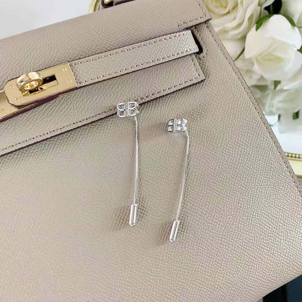 Balenciaga Women Pin BB Earrings in Palladium Brass and Bronze - image 4