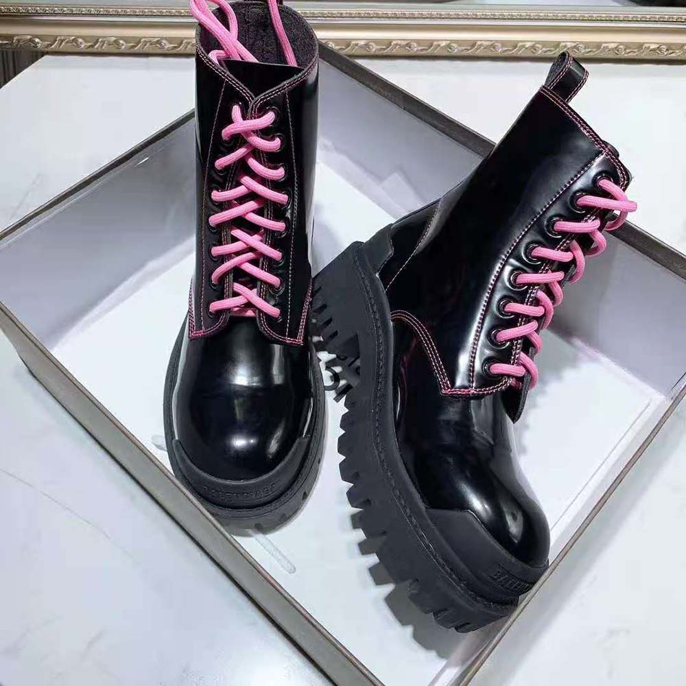 Top-down view showing lace-up detail on Balenciaga Strike 20mm Boot