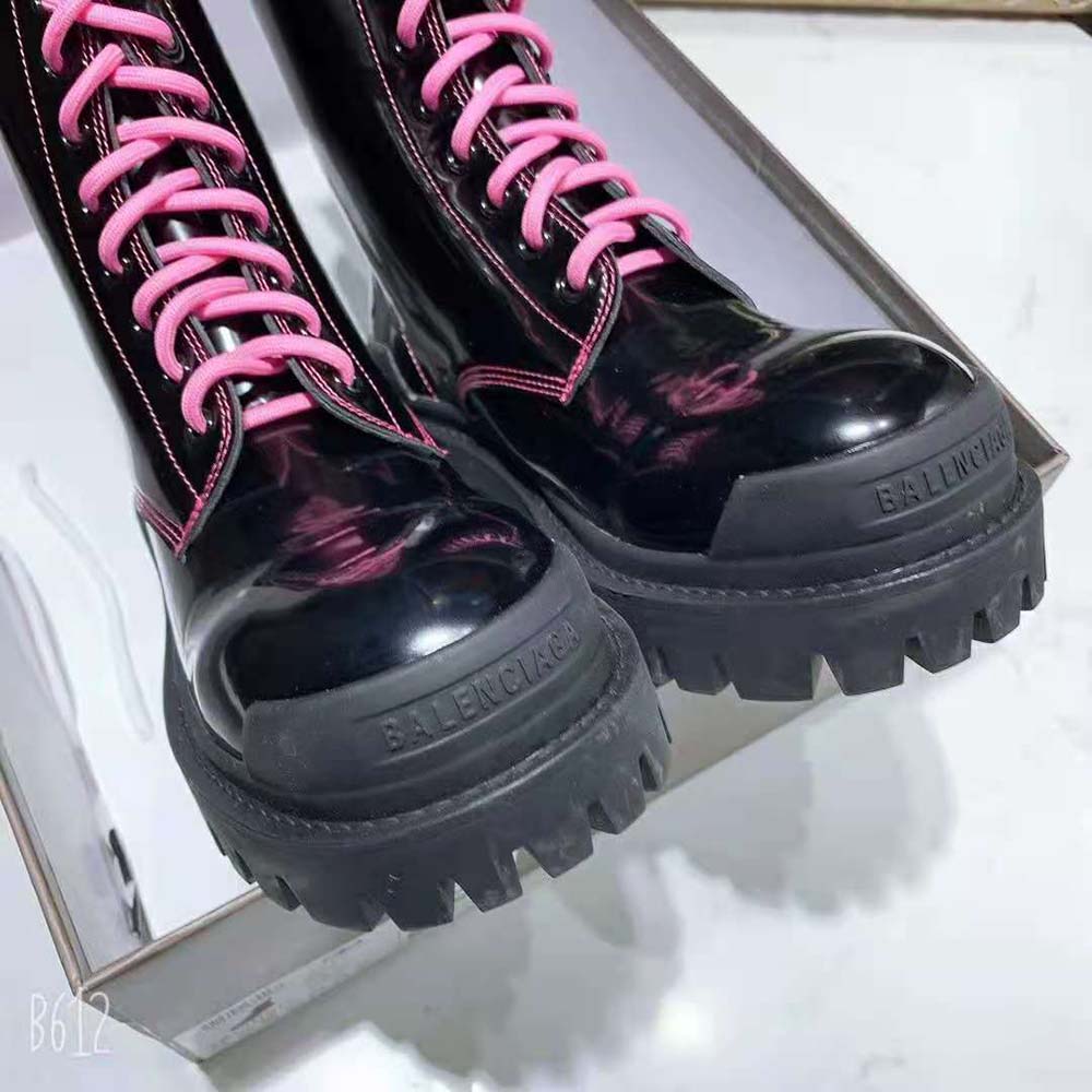 Balenciaga Women Strike 20mm Lace-Up Boot in Black Matte Calfskin-Pink - image 6