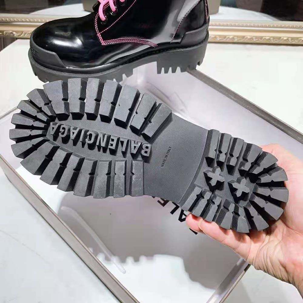 Balenciaga Women Strike 20mm Lace-Up Boot in Black Matte Calfskin-Pink - image 7